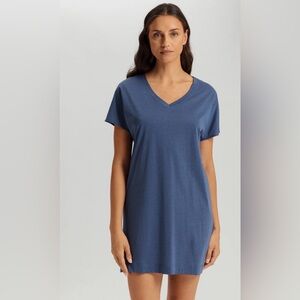 Hanro Laura cotton modal blend V-Neck slate Blue Women's sleep big shirt Top